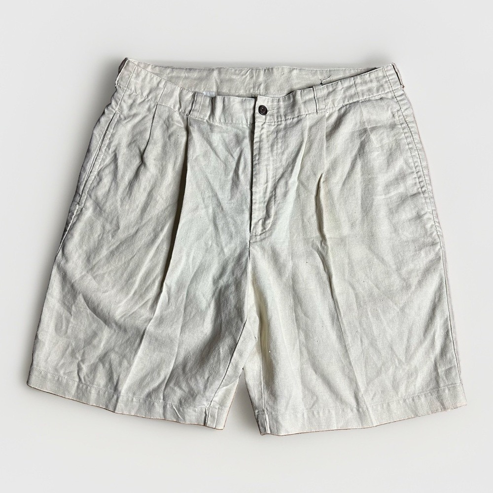 Vintage 90s Brooks Brothers Shorts Mens 34x9 Khaki 100% Linen Double-Pleated